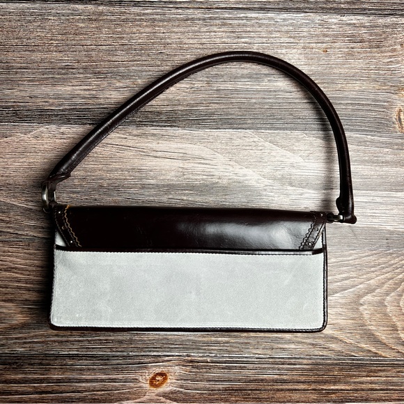 Anne Taylor Y2K Mini Baguette Bag Gray and Brown Suede and Leather - Picture 2 of 16